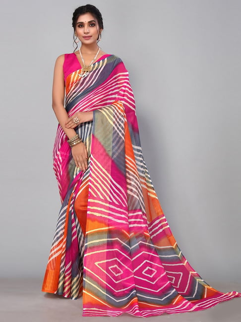 Satrani Multicolored Printed Saree With Unstitched Blouse Price in India