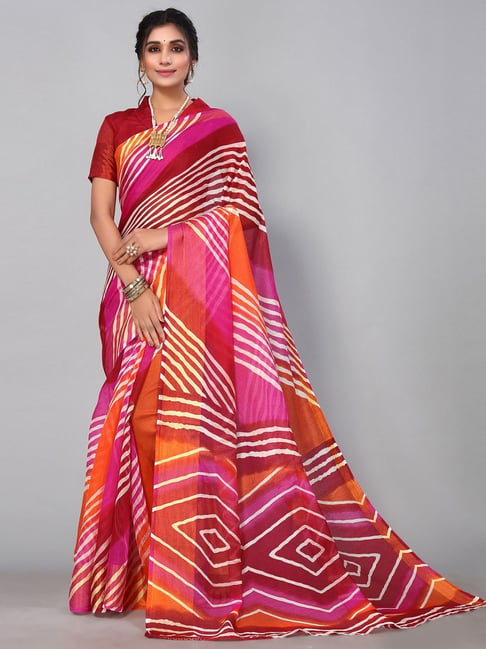 Satrani Multicolored Printed Saree With Unstitched Blouse Price in India