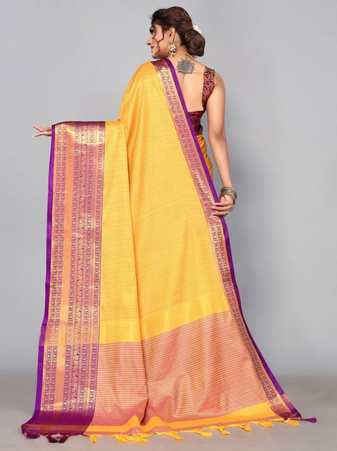 Buy Violet-Yellow Plain Chanderi Sico Saree-UNM73655 Online at  Unnatisilks.com|UNM73655