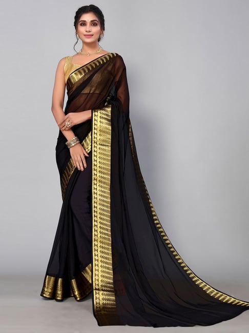 Satrani Black Woven Saree With Unstitched Blouse Price in India