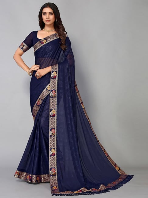 Satrani Blue Woven Saree With Unstitched Blouse Price in India