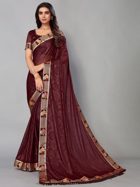 Satrani Brown Woven Saree With Unstitched Blouse Price in India