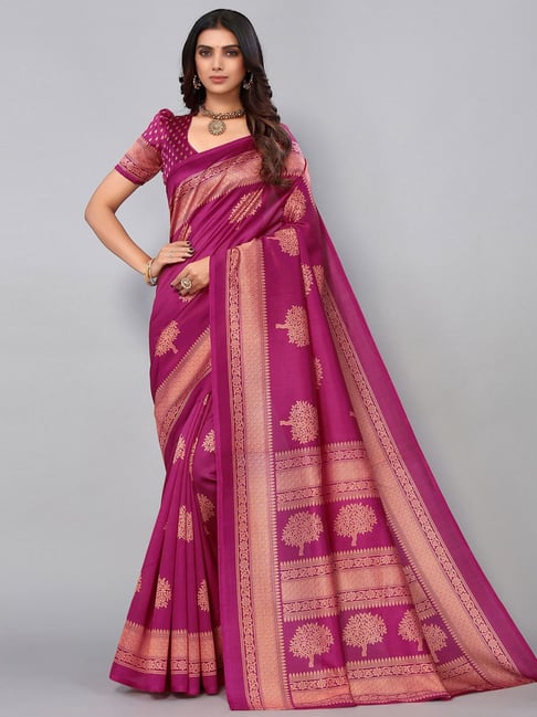 Satrani Purple Woven Saree With Unstitched Blouse Price in India