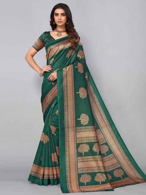 Satrani Green Woven Saree With Unstitched Blouse Price in India