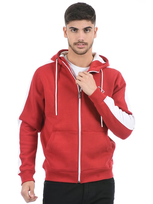 Buy Cloak Decker by Monte Carlo Red Regular Fit Hoooded