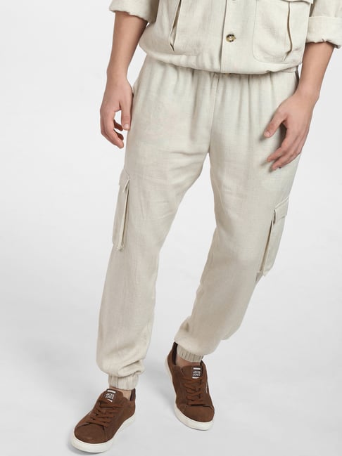 Buy Jack Jones Beige Cotton Regular Fit Jogger Pants for Men's