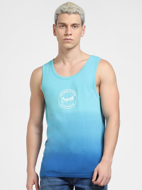 Jack Jones Blue Cotton Regular Fit Sleeveless T-Shirt - Main Image