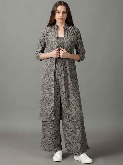 OUREA - Long-Sleeve Shrug / Halter Print Jumpsuit | YesStyle-vinhomehanoi.com.vn