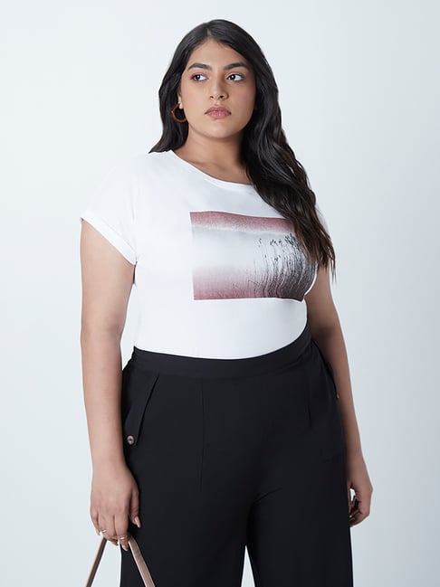 Gia Curves by Westside White Printed T-Shirt Price in India