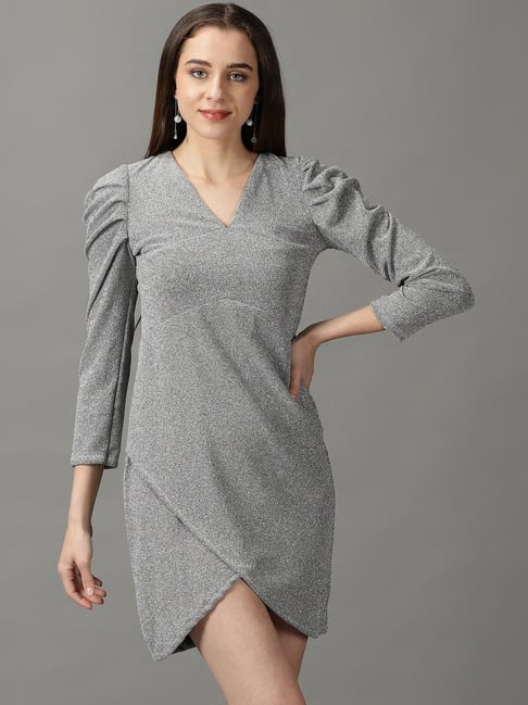 SHOWOFF Grey Embellished Shift Dress Price in India