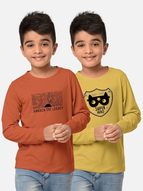 Buy HELLCAT Yellow Orange Printed T Shirt Pack Of 2 for Boys