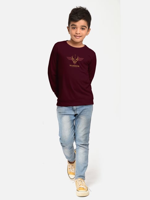 Fame Forever by Lifestyle Kids Wine Cotton Printed Full Sleeves T-Shirt