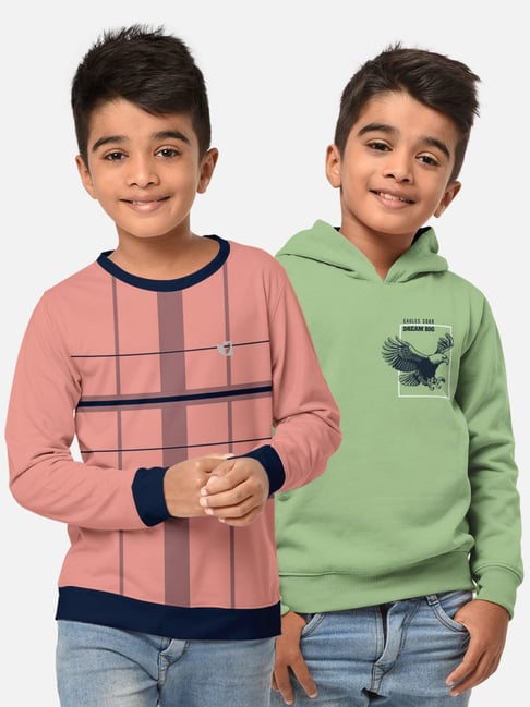 HELLCAT Pink & Green Printed Full Sleeves T-Shirt (Pack Of 2)-picture-48