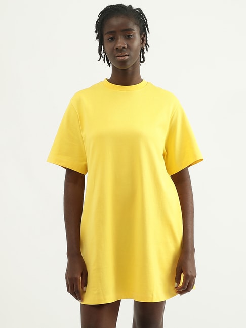 United Colors of Benetton Yellow Cotton Shift Dress Price in India