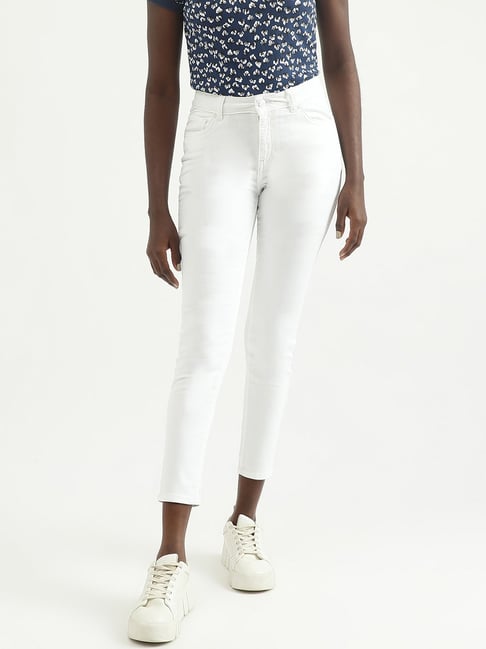 United Colors of Benetton White Cotton Mid Rise Jeans