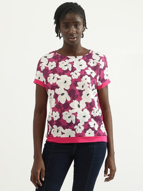 United Colors of Benetton Pink & White Printed Top