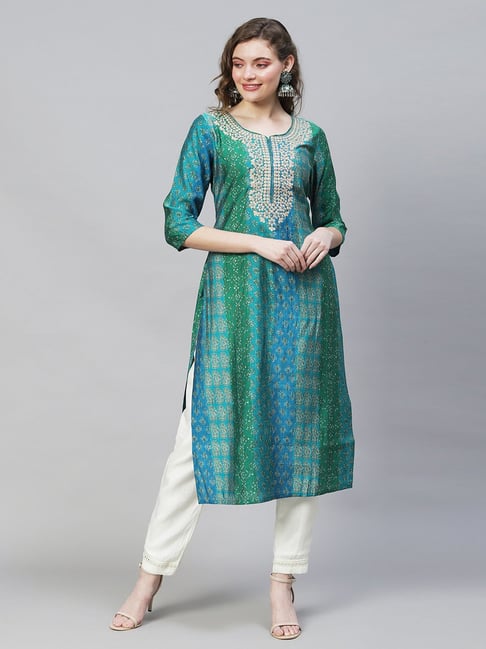 Buy Fashor Multicolored Embroidered Straight Kurta for Women Online Tata CLiQ