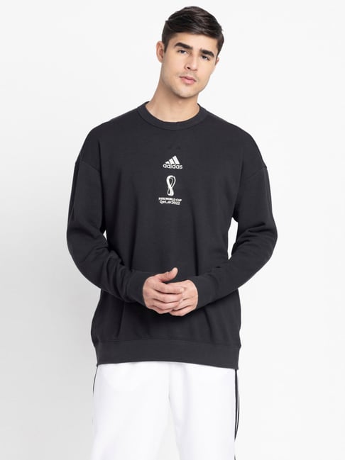 Adidas Black Cotton Regular Fit Printed Sweatshirt