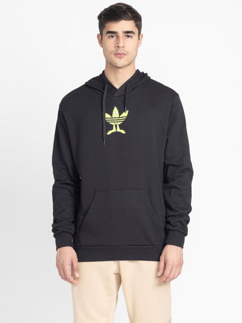 Adidas Originals Black Cotton Regular Fit Printed Hooded Sweatshirt