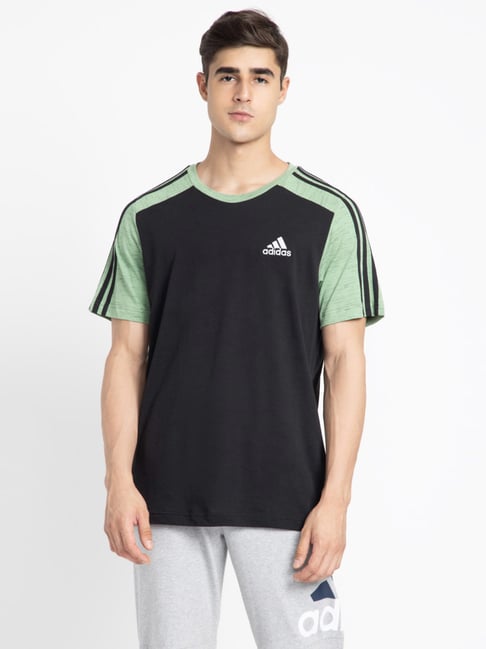 Adidas Black Cotton Regular Fit Striped Sports T-Shirt-image-43