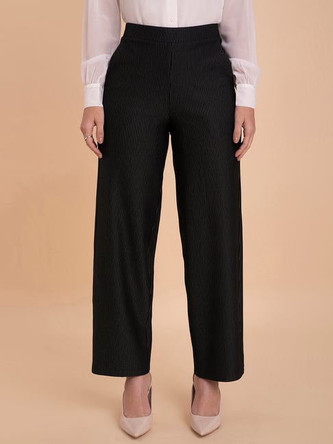 Buy Fablestreet Black Striped Flared Fit Mid Rise Pants for Women's Online  @ Tata CLiQ