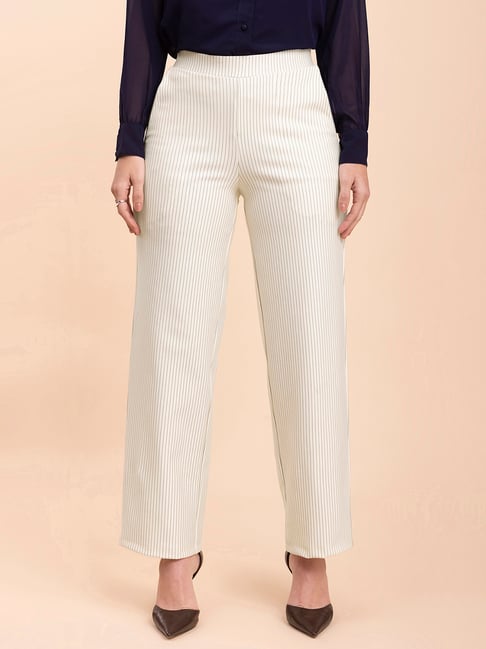 ASOS DESIGN tapered pinstripe linen mix smart pants in off white  ASOS