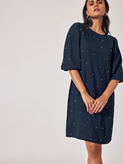 The Label Life Blue Embellished Shift Dress Price in India