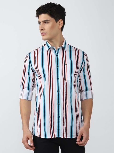 Peter England Casuals Multi Cotton Slim Fit Striped Shirt