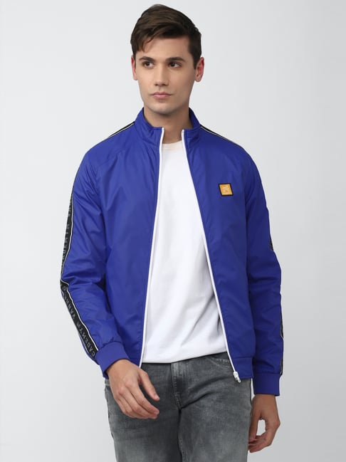 Buy Van Heusen Blue Regular Fit Hooded Jacket for Mens Online