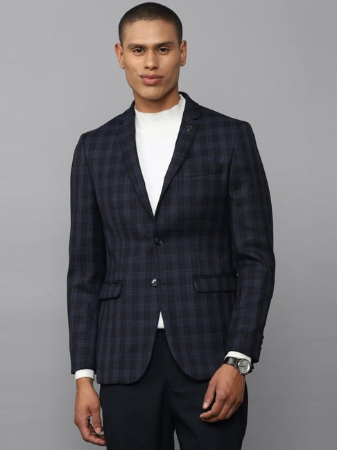 Allen Solly Navy Slim Fit Checks Blazer