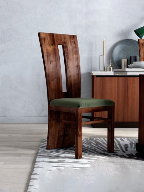 Buy Durian Eva Brown Olive Green Fabric Dining Chair in Walnut