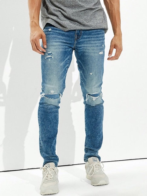 Buy American Eagle Outfitters Blue Cotton Distressed Distressed