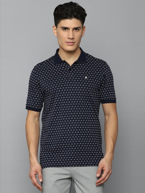 Louis Philippe Grey Cotton Regular Fit Printed Polo T-Shirt