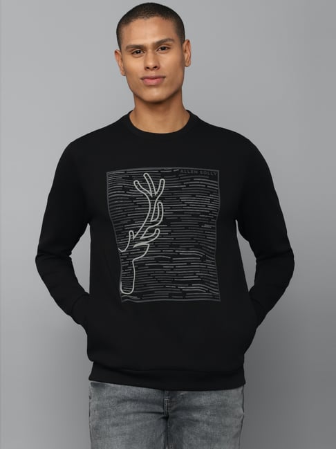 Allen Solly Black Cotton Regular Fit Graphic Sweatshirt-picture-47