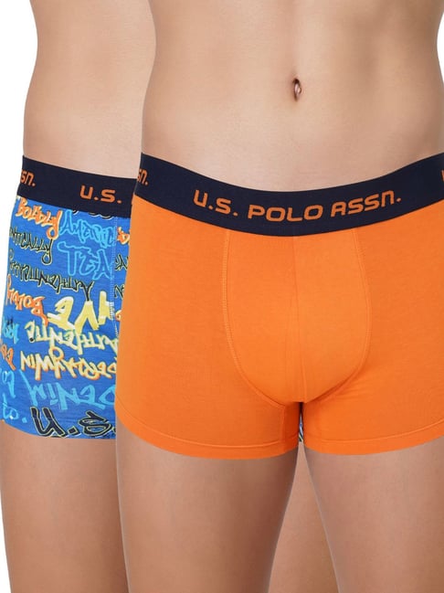 U.S. Polo Assn. Blue & Orange Cotton Regular Fit Printed Trunks - Pack Of 2-picture-13