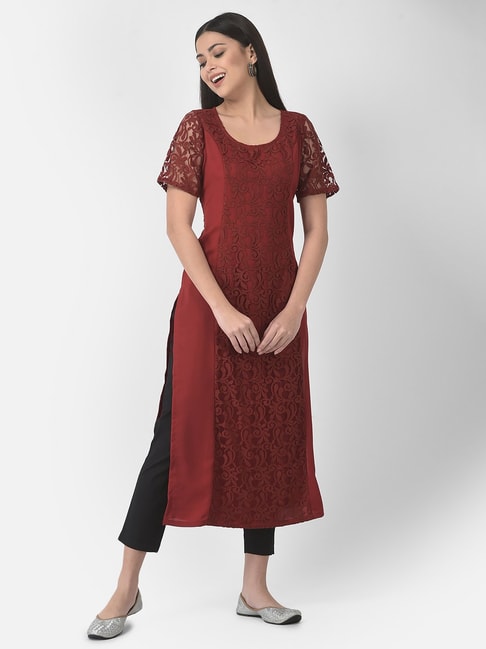 Buy online Maroon Colored Straight Kurta from Kurta Kurtis for Women by  Indian Fashionista for ₹499 at 50% off | 2024 Limeroad.com