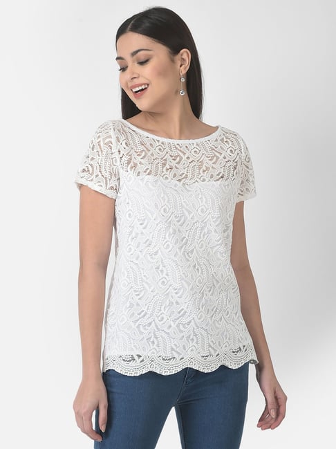  White Lace Short Sleeve Top