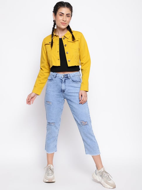 Buy Belliskey Mustard Cropped Denim Jacket for Women's Online @ Tata CLiQ