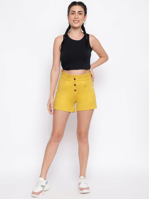 Mustard high waisted shorts sale