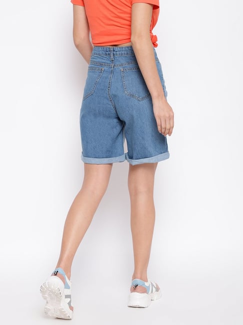 Buy online Women Mid Rise Denim Shorts from Skirts & Shorts for Women by La  Fem for ₹479 at 63% off | 2024 Limeroad.com