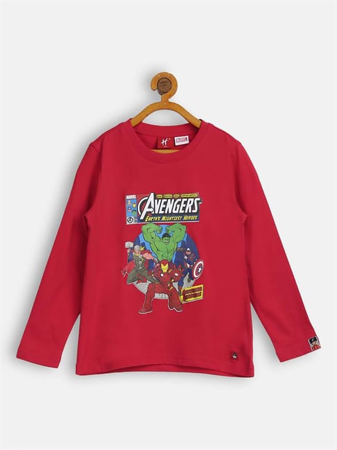 H by Hamleys Boys Red Avengers Print Full Sleeves T-Shirt