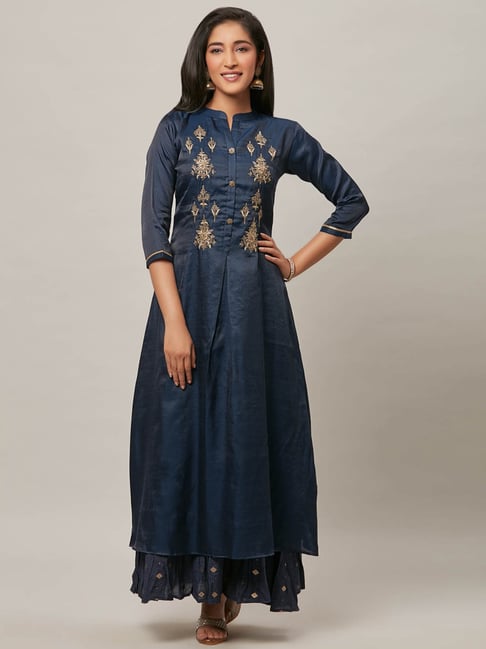 Buy URBAN MYSTIC Navy Embroidered Maxi Dress for Women Online @ Tata CLiQ