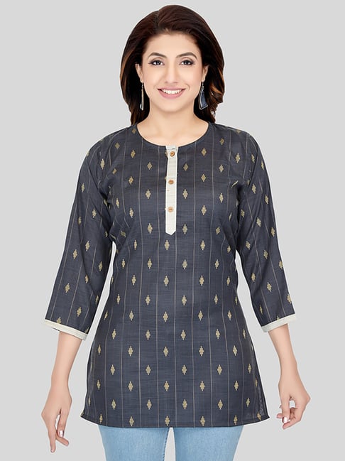 Saree Swarg Grey Woven Pattern Straight Short Kurti-picture-31