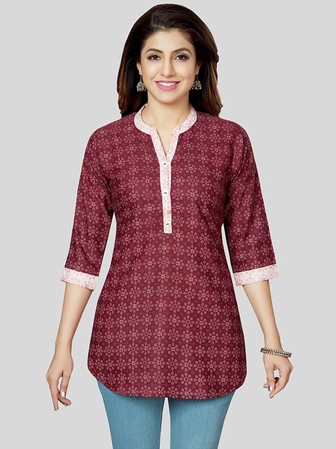 Saree Swarg Maroon Printed Straight Short Kurti-picture-37