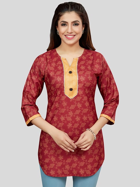 Saree Swarg Maroon Printed Straight Short Kurti-picture-10