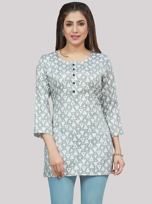 Saree Swarg Grey Printed Straight Short Kurti