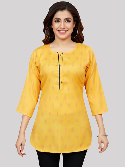 Saree Swarg Yellow Woven Pattern Straight Short Kurti-picture-33