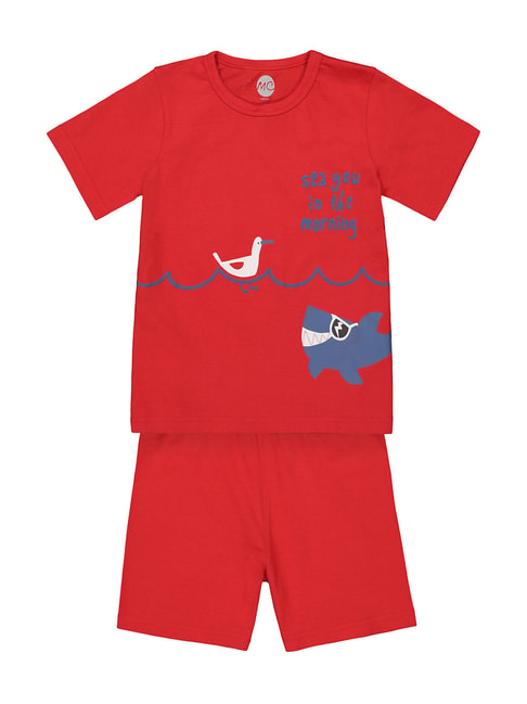 Mothercare Kids Red & Blue Cotton Printed T-Shirt Set