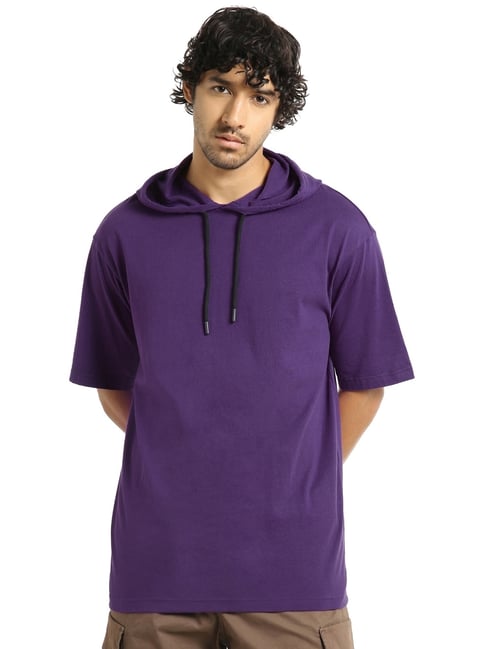 Buy Bewakoof Purple Boxy Fit Hooded T-Shirts for Mens Online @ Tata CLiQ