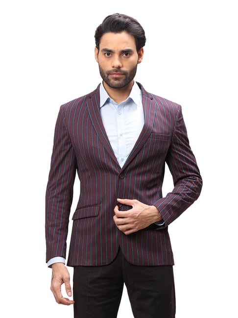 Park Avenue Maroon Regular Fit Striped Blazer-picture-36